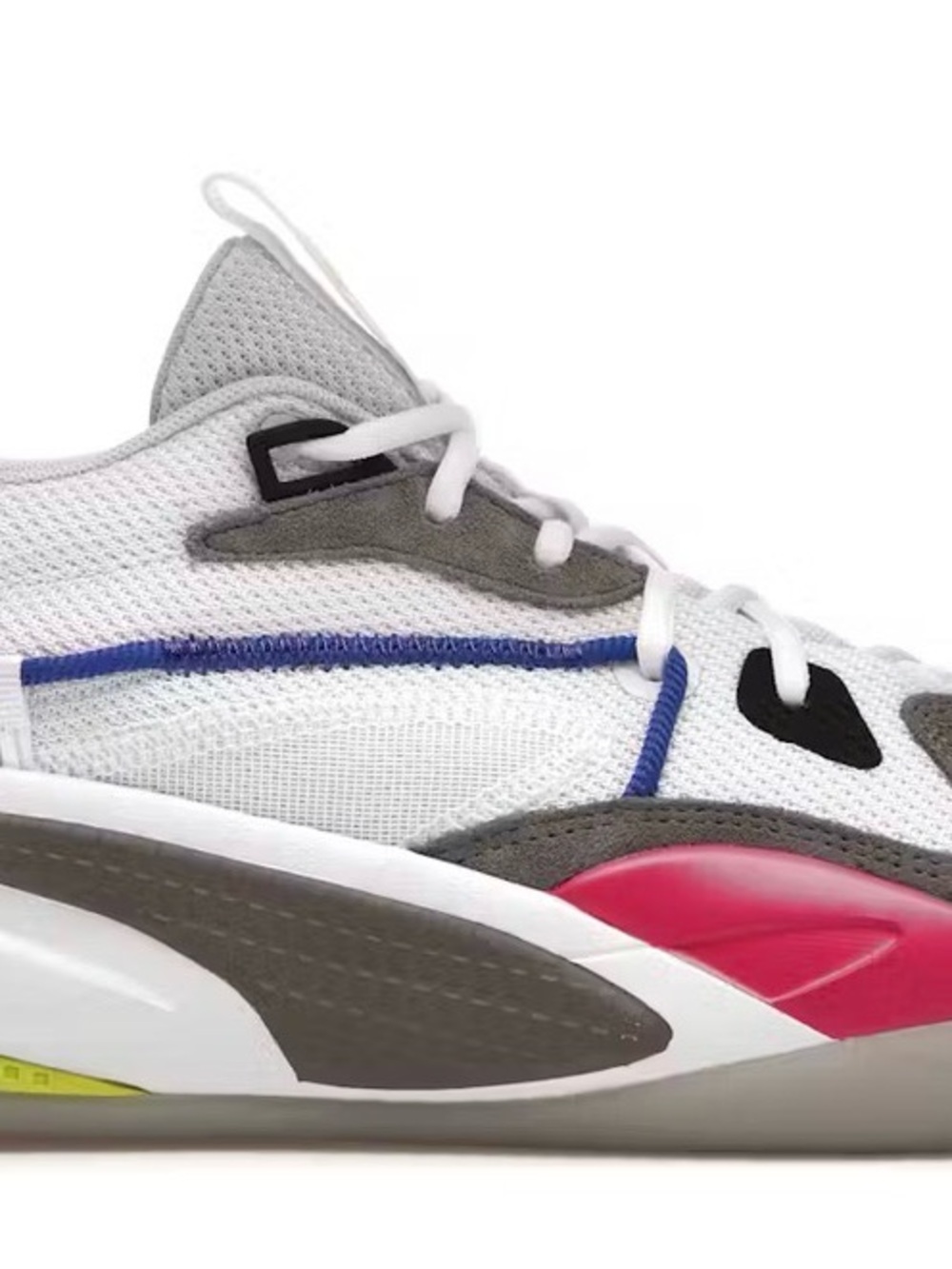 J. Cole Puma Dreamer Proto White Mesh Sneakers with Pink & Blue Accents